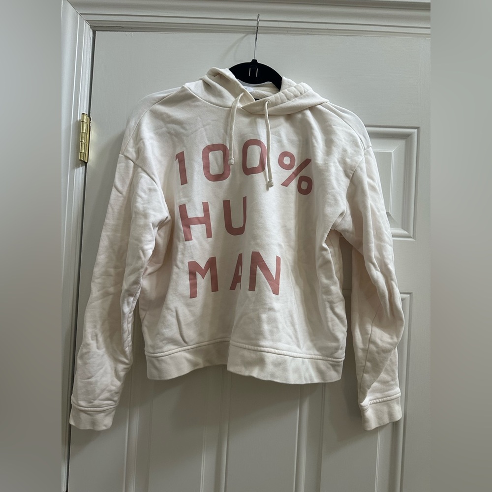 Everlane 100 Percent Human White and Pink Cotton Hoodie